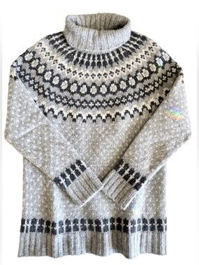 Peruvian Connection Interlaken Sweater Fair Isle Turtleneck XS Gray Alpaca blend